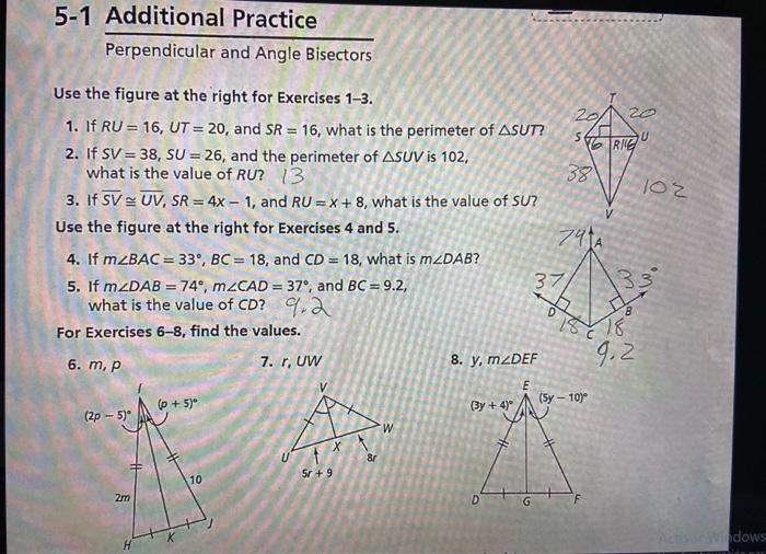 Practice a perpendicular and angle bisectors