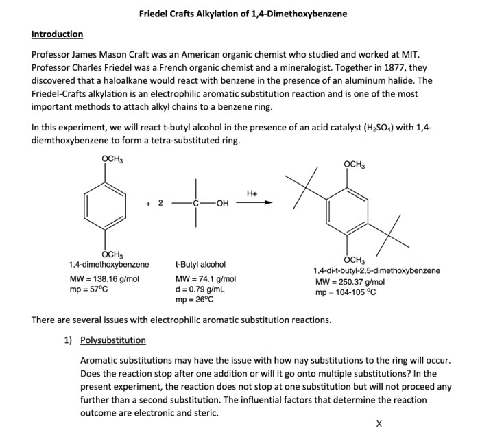 Friedel crafts alkylation of 1 4 dimethoxybenzene